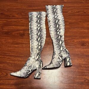 Steve Madden Black and White Snakeskin Over the Knee Boots